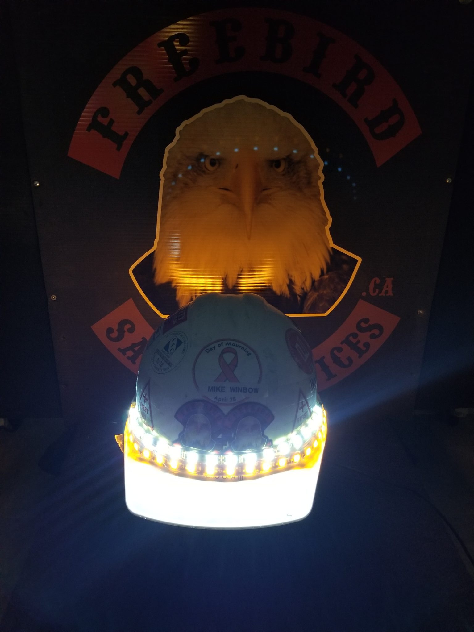 My hard hat lit up with led lights