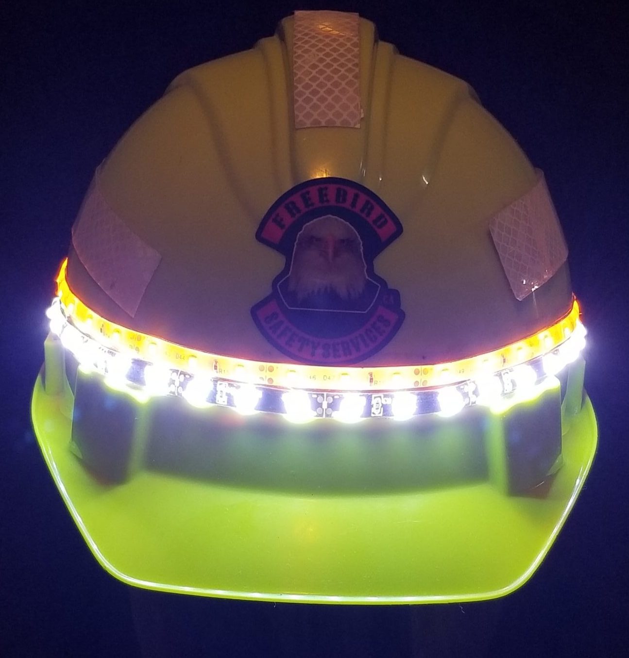 TCP lime green hard hat with LED lights