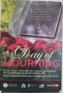 2019 Day of Mourning Poster, 131 died in BC in 2018
