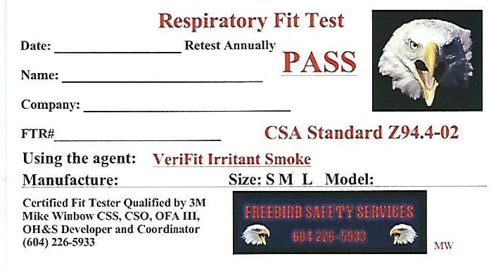wallet card , laminated for fit testing