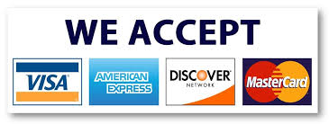 Credit Cards Accepted, Visa, Master Card, American Express, Discover