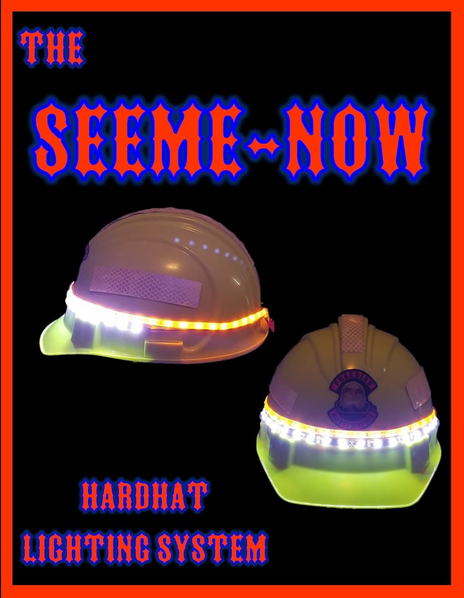 Hard Hat Safety Lights, LED Hard Hat Lights, Flagger hard hats, Hard Hat Lights, Hard Hat LED Lighting System, TCP hard hats, SEEME-NOW LED Hard Hat Lights, PPE lights Visible 360° from 500 meters, TCP, traffic control person, road workers, tow truck drivers 